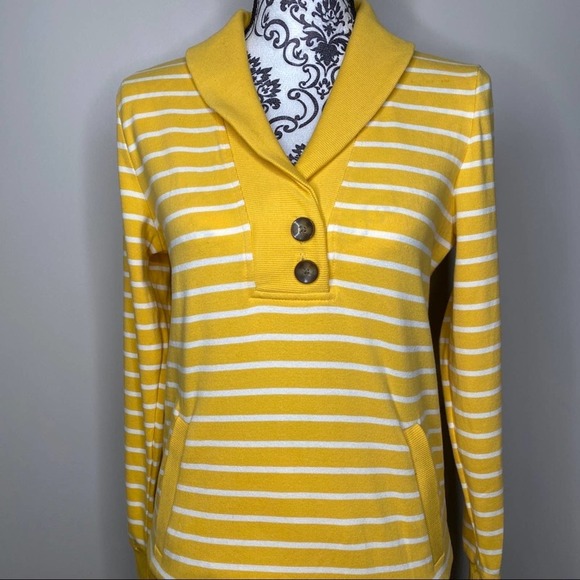 Banana Republic Yellow & White Striped, Large Collar and Button Down Front - Picture 2 of 9